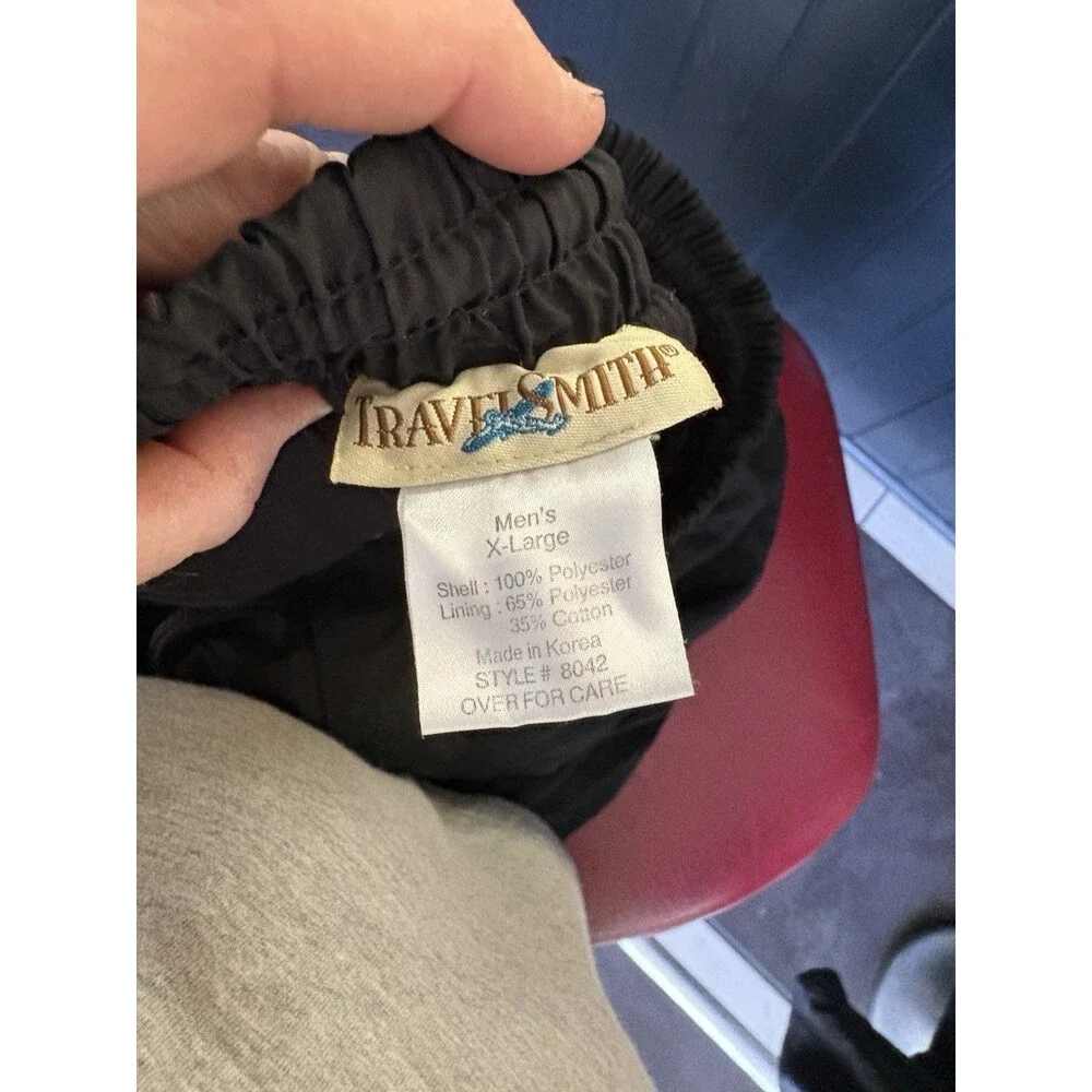 TravelSmith Men's Black Pants XL Woven Cotton Blend Elastic Waist Drawstring